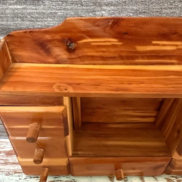 Vintage Rustic Cedar Wooden Organizer with Drawers Handcrafted 8 drawers hangs - Picture 2 of 10